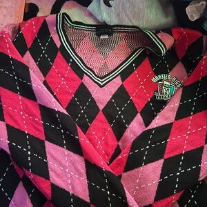 Monster High Pink and Black Argyle Cardigan